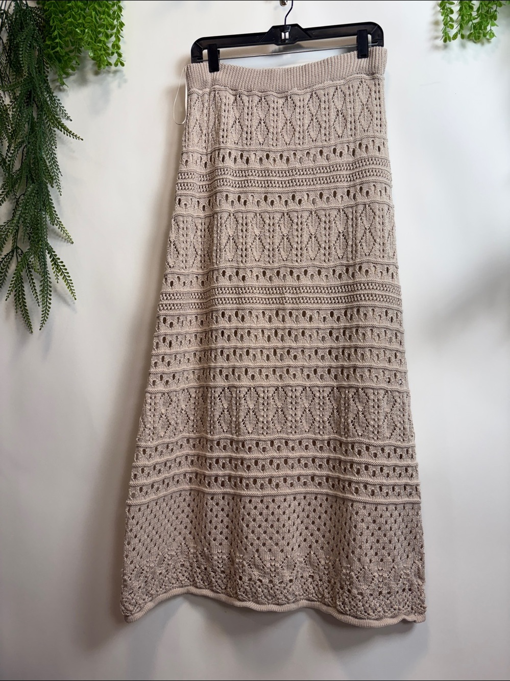 Solitaire Beige Crochet Knit Maxi Skirt